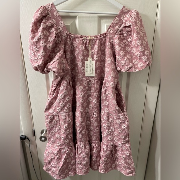 Grace & Emma NWT Botanical Blush Pink Floral Puff Sleeve Dress XL - Picture 4 of 16